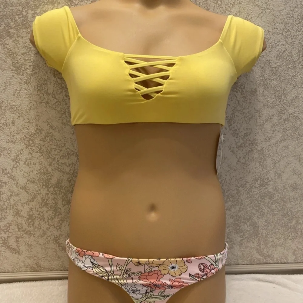Dippin' Daisy's Yellow Crisscross Bikini with Floral Bottom